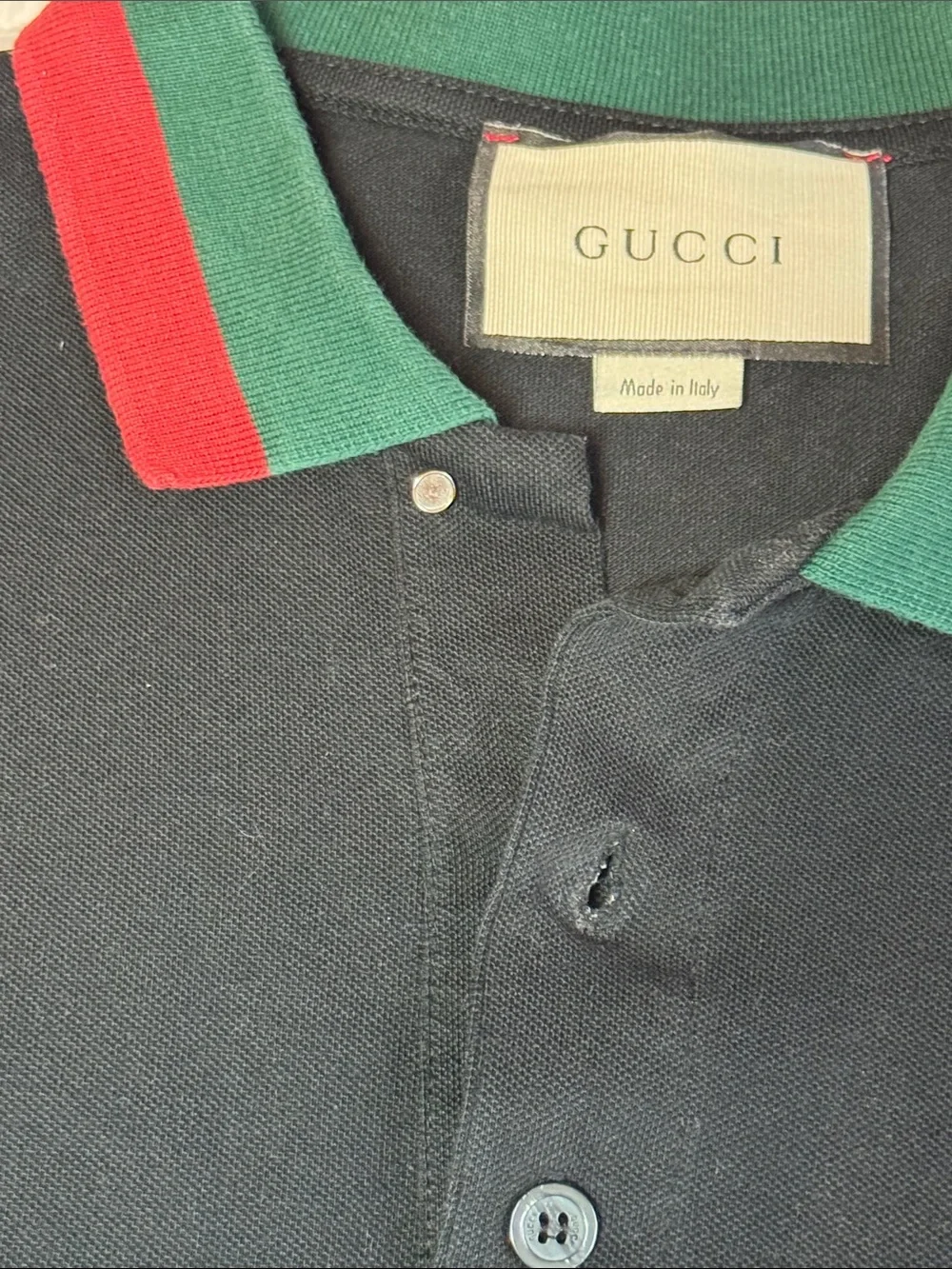 Gucci Black Polo with Green & Red Stripe Collar